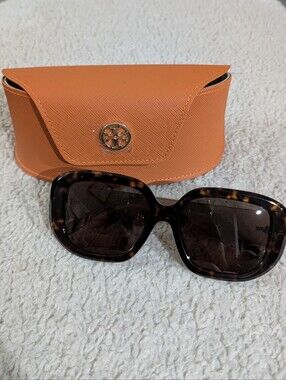 Tory Burch Tortoiseshell Oversized Sunglasses with Orange Case